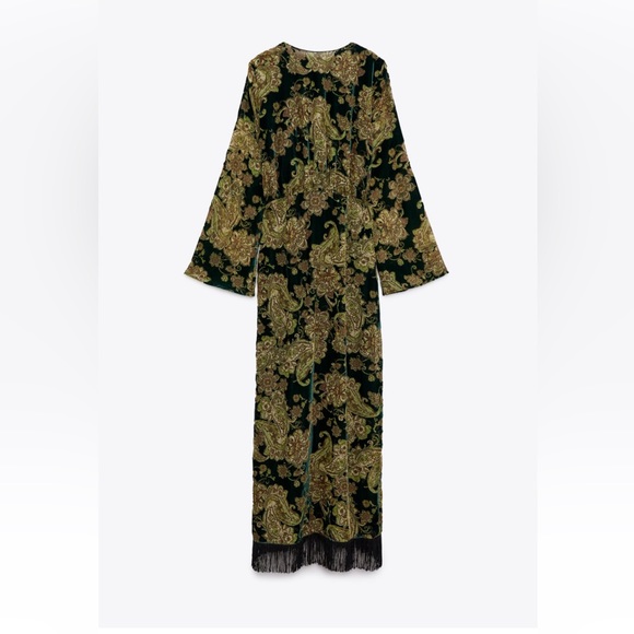 Zara midi fringed velvet dress sz S - Picture 7 of 8